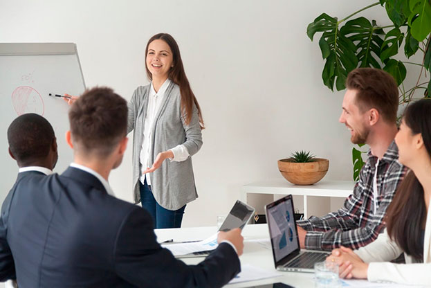 customer service people are having a meeting to discuss and improve their company's customer service performance